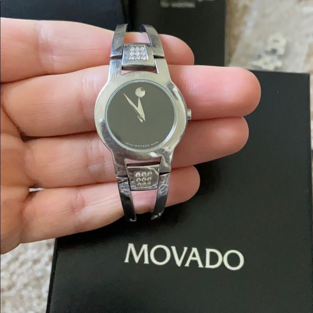 Movado Silver Watch with Diamonds